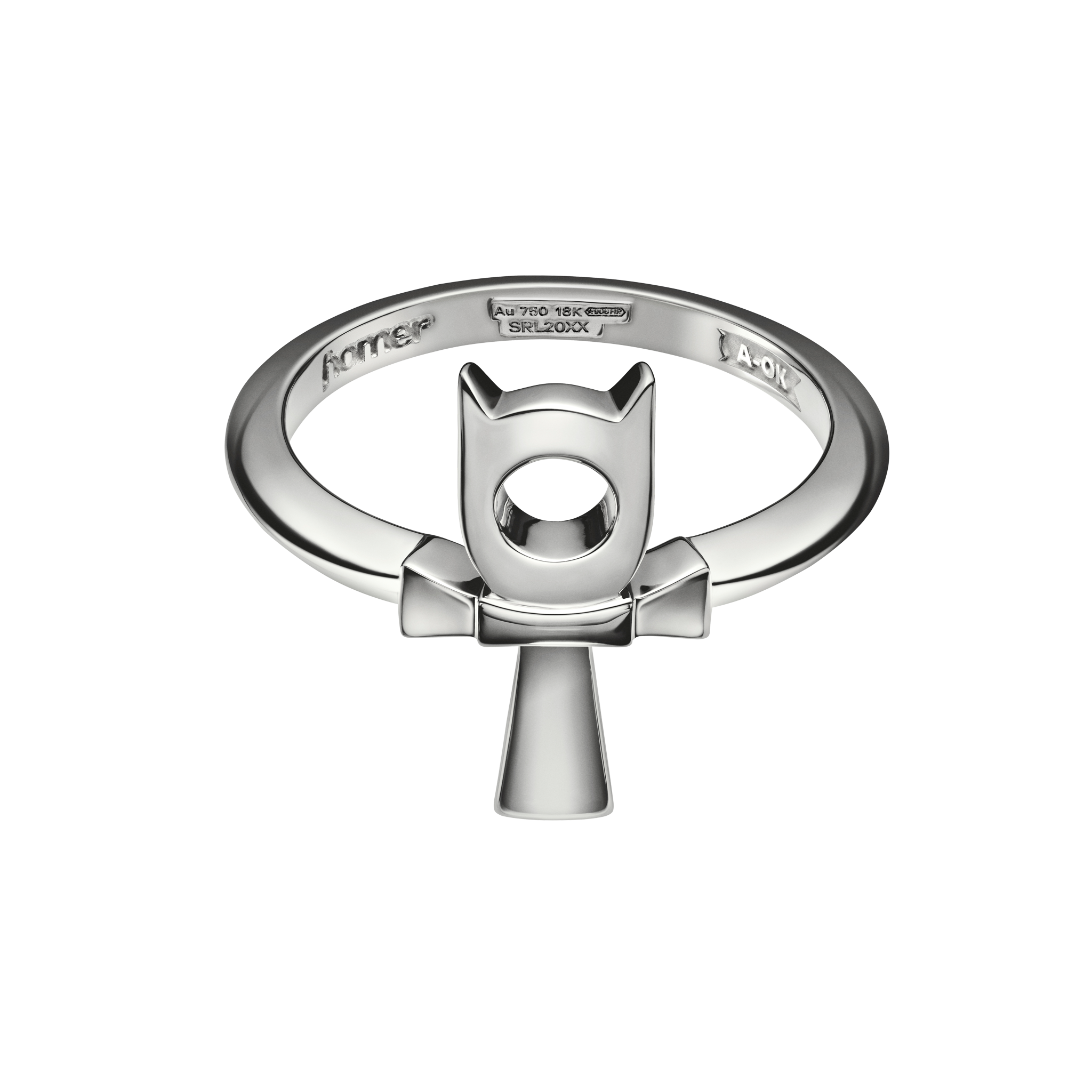 A detail of Horned Ankh Ring in White Gold